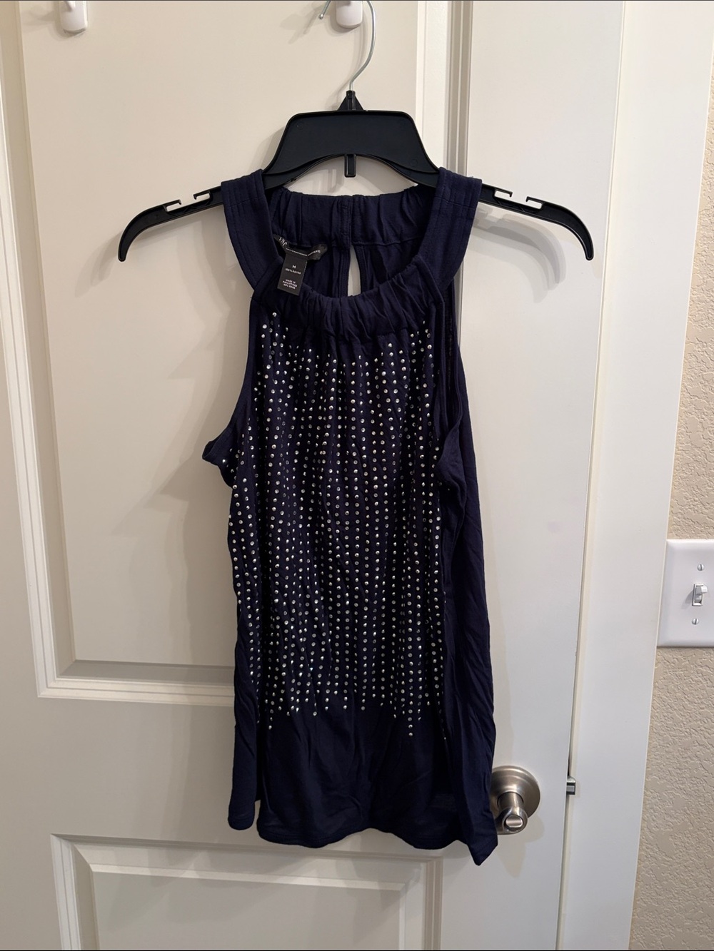 INC International Concepts Navy Halter Tank with Rhinestones